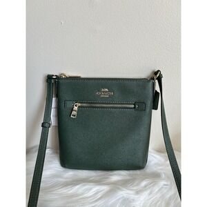 Coach Mini Rowan File Bag Everglade Green Crossgrain Leather Crossbody CE871